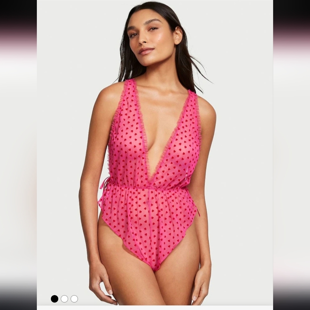 Victoria's Secret Pink Heart Mesh Bodysuit